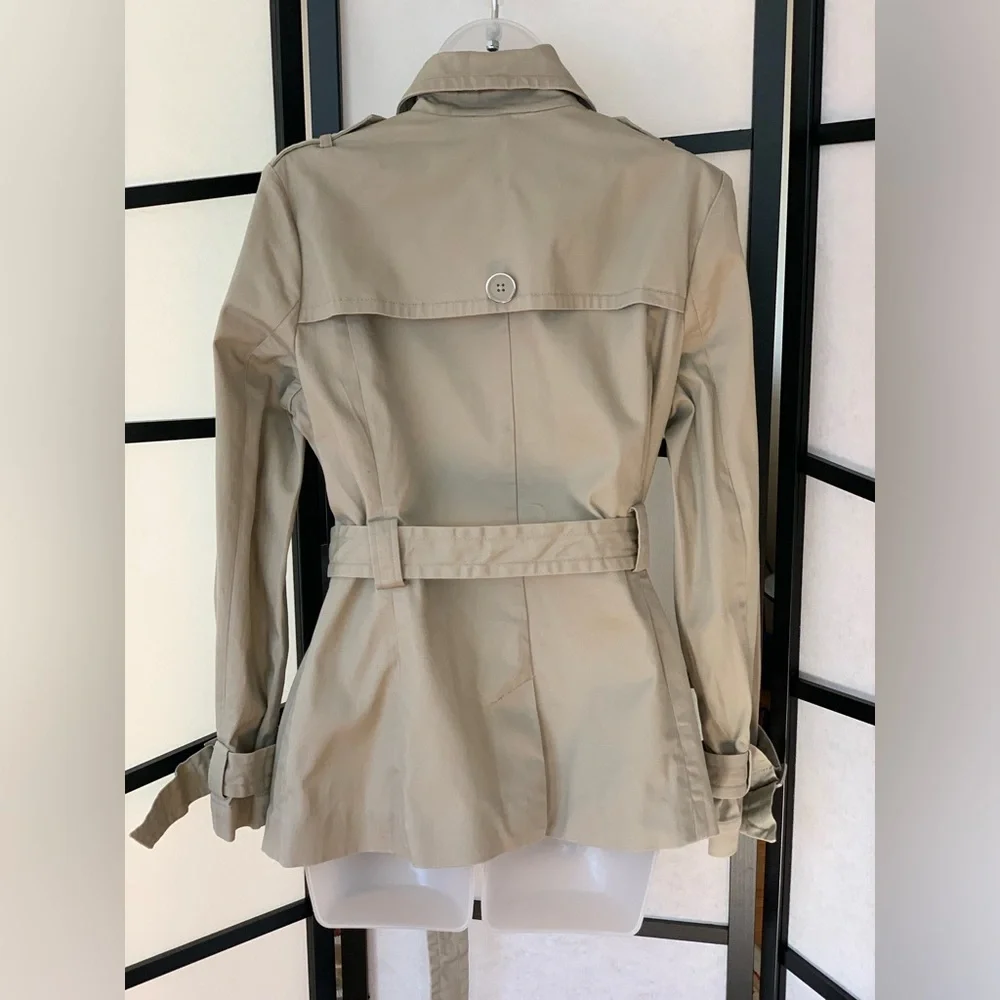 Joan Rivers (QVC) Double Breasted Short Trench Coat ~ Khaki Cotton ~ Size M - Picture 3 of 16